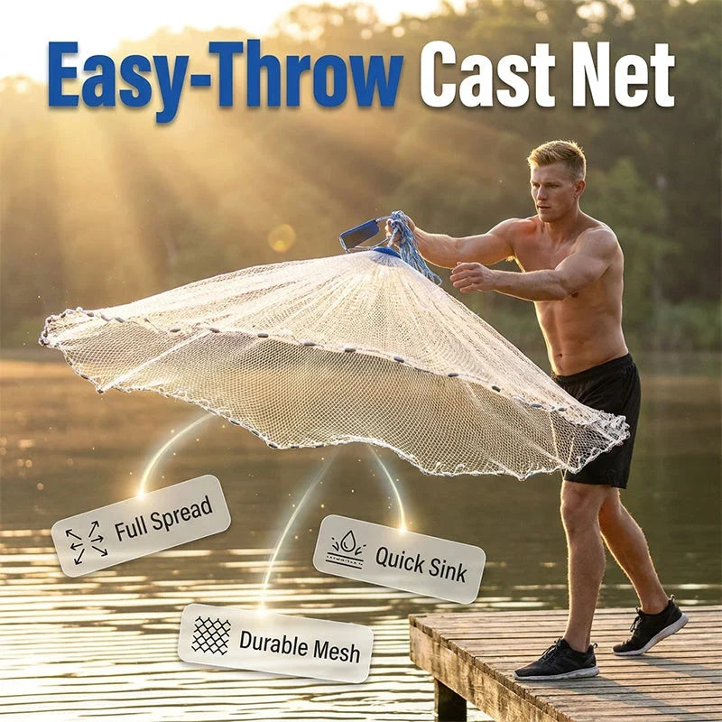 📢📢50% OFF !! Free Shipping⏰ Easy-Throw Cast Net – Heavy-Duty Mesh, Rapid Sinking, Versatile 🌊