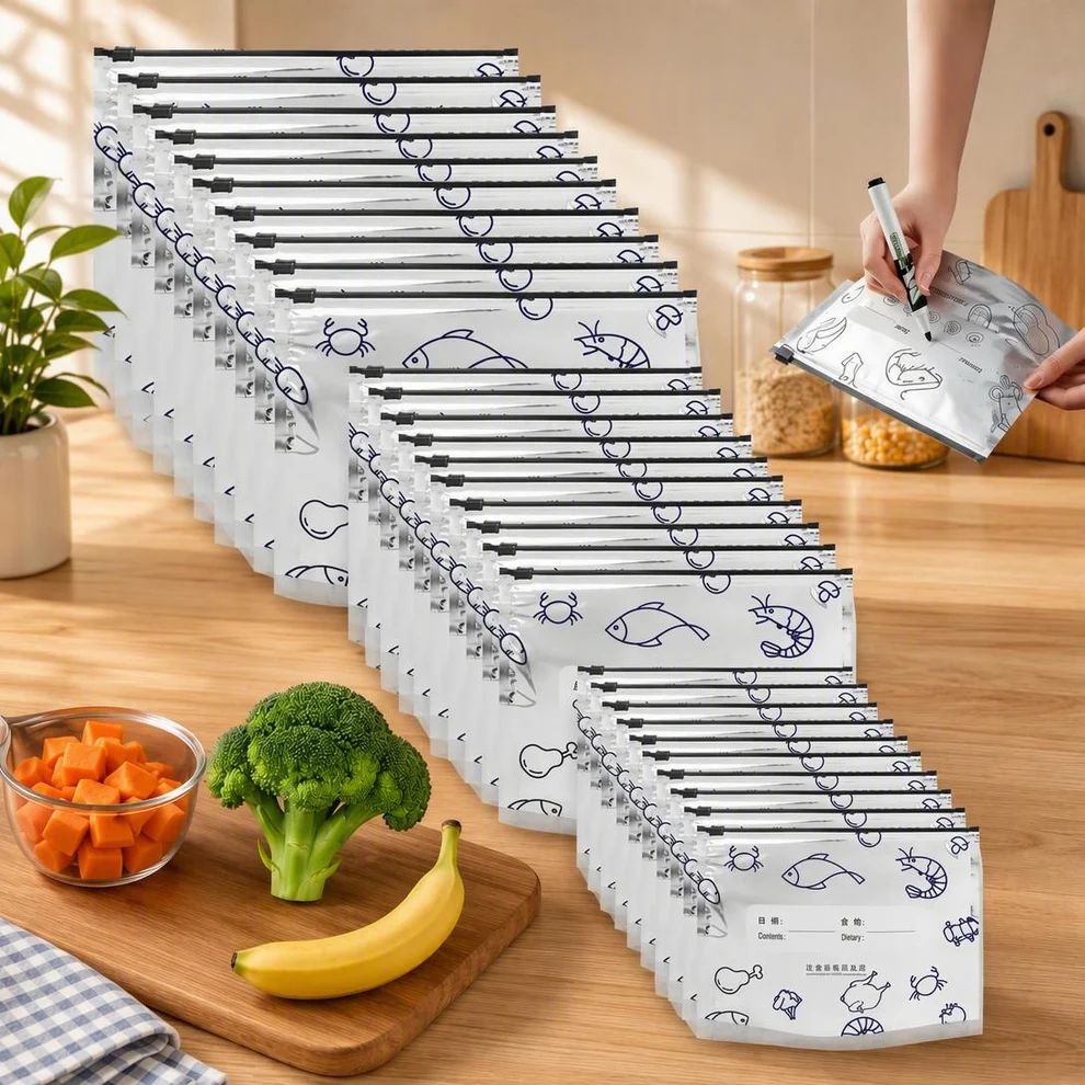 🛡️🥬 Reusable thickened upright aluminum foil sealing storage bags with label