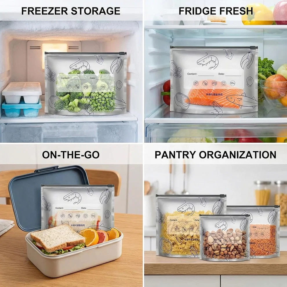 🛡️🥬 Reusable thickened upright aluminum foil sealing storage bags with label