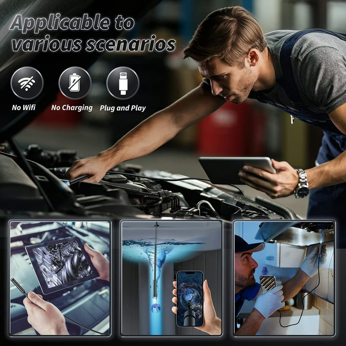 🔥LAST DAY SALE 50% OFF-🔎 Plug-and-Play Endoscope Camera - Compatible with Android & iPhone & ipad for Direct Connection