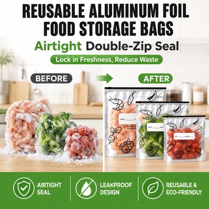 🛡️🥬 Reusable thickened upright aluminum foil sealing storage bags with label