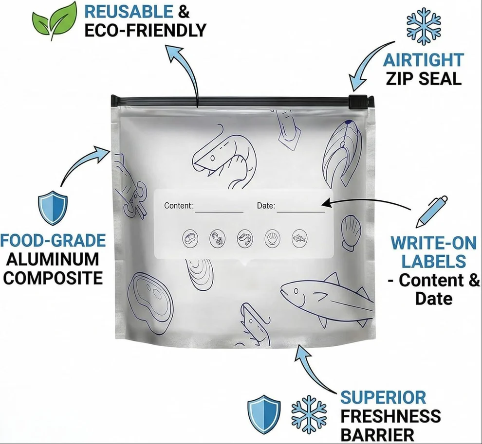 🛡️🥬 Reusable thickened upright aluminum foil sealing storage bags with label