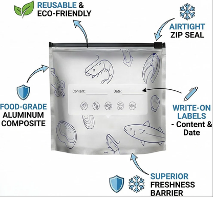 🛡️🥬 Reusable thickened upright aluminum foil sealing storage bags with label