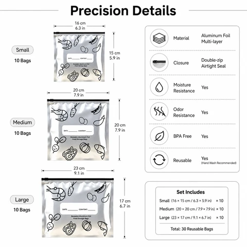 🛡️🥬 Reusable thickened upright aluminum foil sealing storage bags with label